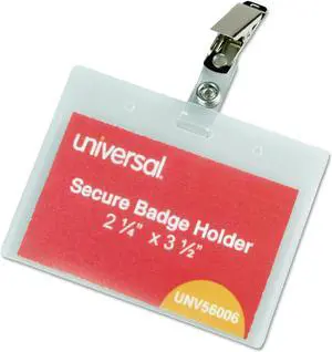 Universal 56006 Deluxe Clear Badge Holders W/Garment-Safe Clips, 2.25 X 3.5, White Insert, 50/Bx