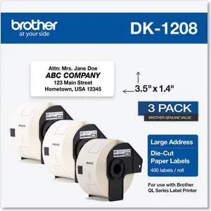 Die-Cut Address Labels 1.4 x 3.5 White 400/Roll 3 Rolls/Pack DK12083PK