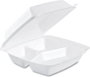 Foam Container, Hinged Lid, 3-Comp, 8 3/8 x 7 7/8 x 3 1/4, 200/Carton 85HT3R