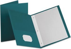 Oxford 57755 Paper Twin-Pocket Portfolio, Tang Clip, Letter, 1/2" Capacity, Teal, 25/Box