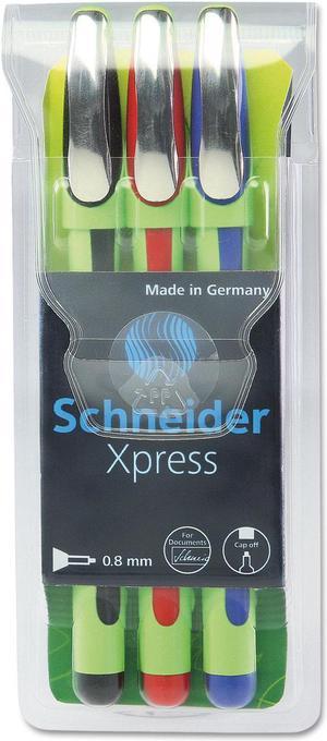 Xpress Fineliner Porous Point Pen Stick Medium 0.8 mm Assorted Ink Colors Green Barrel 3/Pack 190093