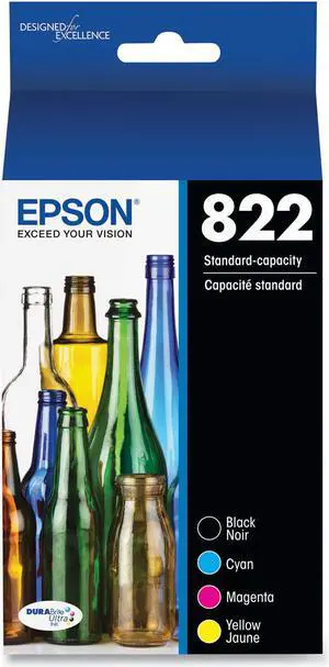 Epson T822 Black Cyan Magenta Yellow DuraBrite Ultra Ink T822120BCS
