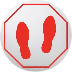 deflecto Personal Spacing Discs, Feet, 20 dia, Clear/Red PSDD20FPSS50