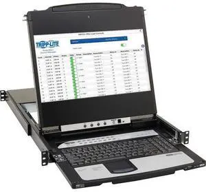 Eaton Tripp Lite Series NetDirector 16-Port DisplayPort KVM Switch Console with 17 in. LCD IP Remote Access Dual Rail 1U Rack-Mount TAA