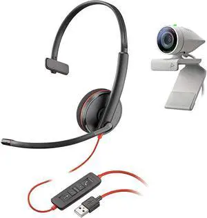 Poly - Studio P5 Webcam with Blackwire 3210 Headset Kit (Plantronics + Polycom) - 1080p HD Professional Video Conferencing Camera & Single-Ear Wired Headset USB-A - Certified for Zoom & Teams