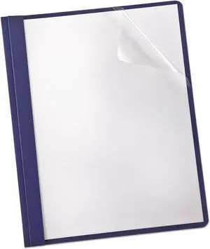 Oxford 50443 Paper Report Cover, Tang Clip, Letter, 1/2" Capacity, Clear/Navy, 5/Pack