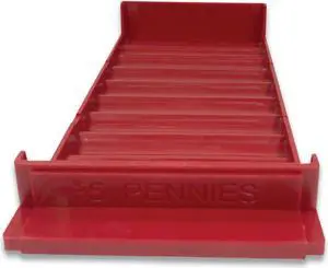 Controltek Stackable Plastic Coin Tray, Pennies, 10 Compartments, 10 x 5, Red
