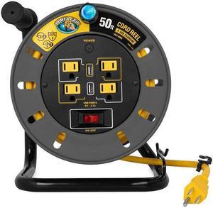 Camco Power Grip 50-Foot Extension Cord Reel with USB Charging Ports 55291