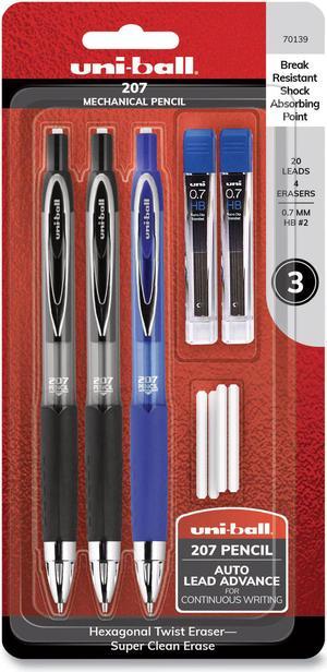 Uni-ball 207 Mechanical Pencil with Lead Eraser Refills 0.7 mm HB #2 3 Set