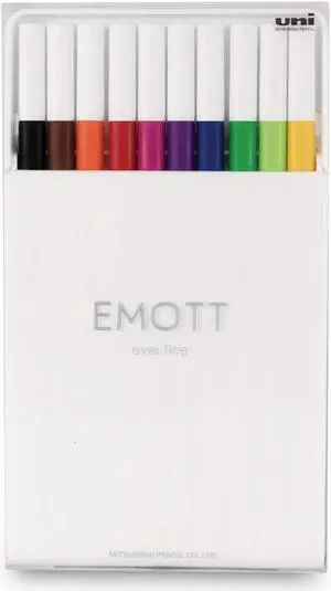 Uniball EMOTT Porous Point Pens Fine 0.4 mm Assorted Ink 10 Pack 24836
