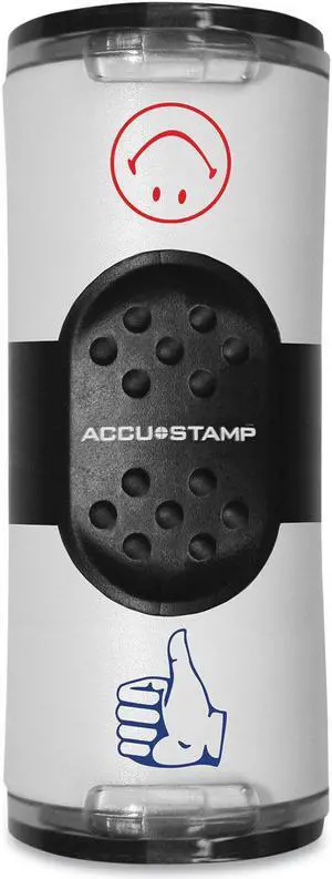 AccuStamp Dual Message Pre-Inked Stamp Smiley Face/Thumbs-Up Red/Blue 032934