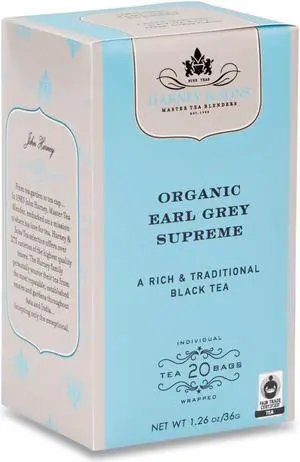 PREMIUM TEA, ORGANIC EARL GREY SUPREME BLACK TEA, INDIVIDUALLY WRAPPED TEA BAGS, 20/BOX PREMIUM TEA, ORGANIC EARL GREY SUPREME BLACK TEA, INDIVIDUALLY WRAPPED TEA BAGS, 20/BOX