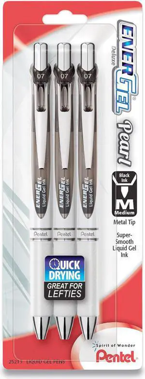 Pentel EnerGel Pearl Gel Pen, 0.7 mm, Black Ink, White/Black, 3/Pack (PEN105455)