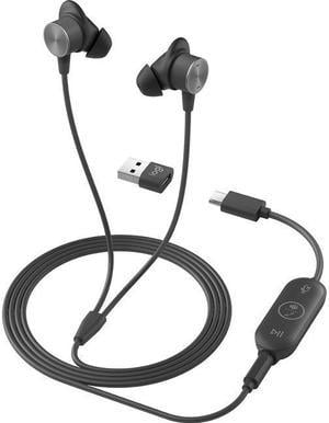 Logitech Zone Wired Earbuds - Stereo - Mini-phone (3.5mm), USB Type A, USB Type C - Wired - 16 Ohm - 20 Hz - 16 kHz - Earbud - Binaural - In-ear - 4.80 ft Cable - Noise Cancelling, Omni-directional, M