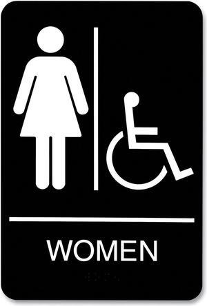 ADA Sign Women/Wheelchair Accessible Tactile Symbol Plastic 6x9 Black/White 9005