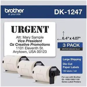 Brother Die-Cut Shipping Labels, 4.07 x 6.4, White, 180/Roll, 3 Rolls/Pack