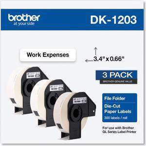 Die-Cut File Folder Labels 0.66 x 3.4 White 300/Roll 3 Rolls/Pack DK12033PK