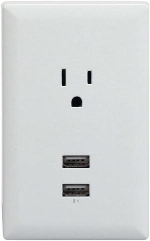 RCA Dual USB + Single Power Outlet Wall Adapter Plate WP2UWR
