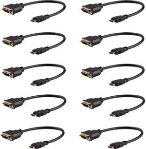 StarTech 8in 20cm HDMI to DVI Adapter DVI-D to HDMI 1920x1200p 10 Pack HDMI Male to DVI-D Female Cable HDMI to DVI Cord Black HDDVIMF8IN10PK