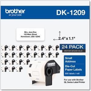 Brother DK-1209 Small Address Paper Labels 2-4/10" x 1-1/10" Black on White 800 Labels/Roll 24 Rolls/Pack (DK-120924PK)