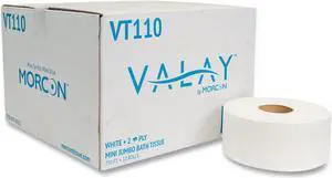 Valay Mini Jumbo Bath Tissue Septic Safe 2-Ply White 750ft 12 Rolls/Carton VT110