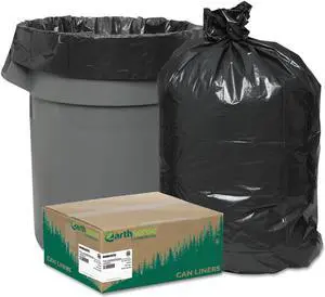 LINEAR LOW DENSITY RECYCLED CAN LINERS, 45 GAL, 1.25 MIL, 40" X 46", BLACK, 100/CARTON