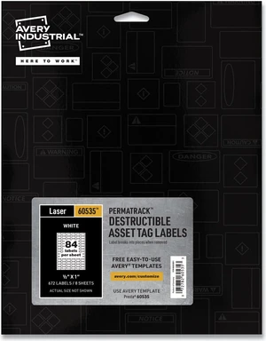 Avery PermaTrack Destructible Asset Tag Labels 0.5 x 1 White 672/Pack 60535 Avery PermaTrack Destructible Asset Tag Labels 0.5 x 1 White 672/Pack 60535