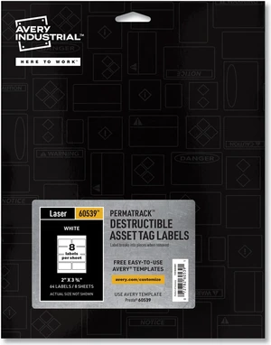 Avery PermaTrack Destructible Asset Tag Labels 2 x 3.75 White 64/Pack 60539 Avery PermaTrack Destructible Asset Tag Labels 2 x 3.75 White 64/Pack 60539