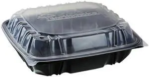 EarthChoice Vented Hinged Lid Container 1-Compartment 66oz Black/Clear 132Ct