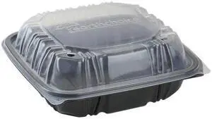 EarthChoice Vented Hinged Lid Container 1-Compartment 28oz Black/Clear 150Ct