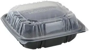 EarthChoice Vented Hinged Lid Container 1-Compartment 38oz Black/Clear 150Ct