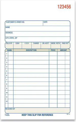 Adams 3-Part Carbonless Sales Book 12 Lines 4.19x7.19 10 Pads/Carton TC470510