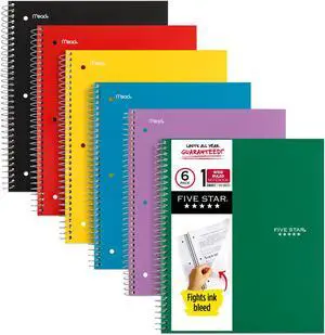 Wirebound Notebook 1-Subject Wide/Legal Rule Assorted Cover Colors 100 10.5 x 8 Sheets 6/Pack 38042