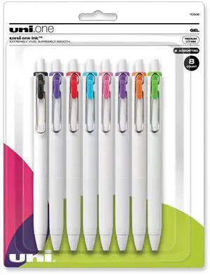 uniONE Gel Pen Retractable Medium 0.7 mm Assorted Colors 8 Pack 70309