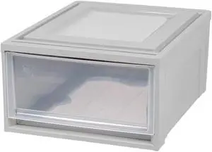 Iris Stackable Storage Drawer, 11.5"H x 15.7"W x 19.7"D Gray/Translucent Frost