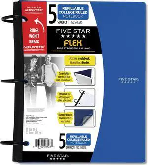 Mead FLEX Notebook 5 Subject College Rule Randomly Assorted Colors 150Sht 08128