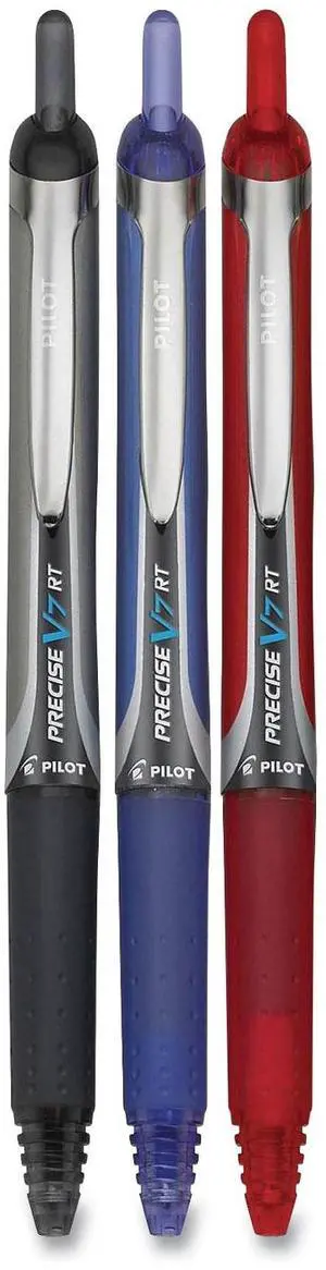 PILOT Precise V5 RT Refillable & Retractable Liquid Ink Rolling Ball Pens, Extra Fine Point (0.5mm) Black/Blue/Red Inks, 3-Pack (26053)