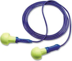 E-A-R Push-Ins Single-Use Earplugs Metal Detectable Corded 28 dB NRR Blue/Yellow 200 Pairs 7000127656