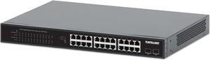 Intellinet 24-Port Gigabit Ethernet PoE+ Switch with 2 SFP Ports, IEEE 802.3at/af (PoE+/PoE) Compliant, PoE Power Budget of 370 W, Two 1G SFP Open Slots, 19" Rackmount