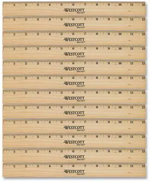 Westcott Beveled Wood Ruler Standard 12" Long Natural Hardwood 12/Pack 17720