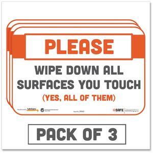 Tabbies BeSafe Messaging Repositionable Door Sign 9x6, Please Wipe Down - 3-pack