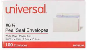 Universal Office Peel Seal Strip Security Tint Business Envelope #6 White 100Ct