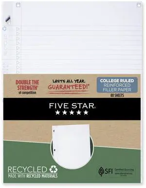 Reinforced Recycled Filler Paper Plus Study App 3-Hole 8.5 x 11 College Rule 80/Pack 170023