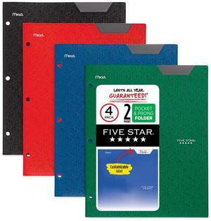 Two-Pocket Stay-Put Plastic Folder 11 x 8.5 Assorted 4/Pack 38049