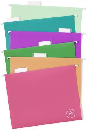 U-Eco Hanging File Folders Letter Size 1/5-Cut Tabs Assorted 12/Pack 6596U0112