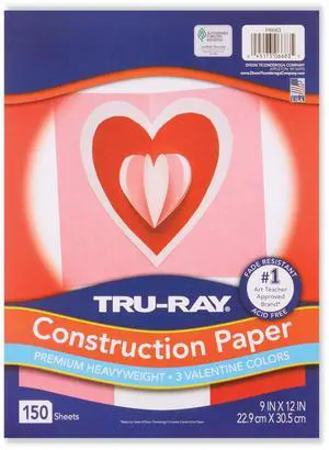 Tru-Ray Construction Paper 70 lb Text Weight 9 x 12 Assorted Valentine Colors 150/Pack P6683