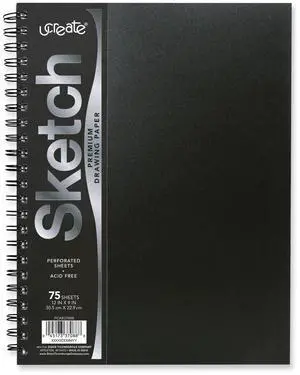 UCreate Poly Cover Sketch Book 43 lb Cover Paper Stock Black Cover 75 12 x 9 Sheets PCAR37088
