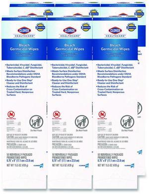 Bleach Germicidal Wipes Individual Wipes 1-Ply 6.75 x 9 Unscented White 50/Box 6 Boxes/Carton 31424