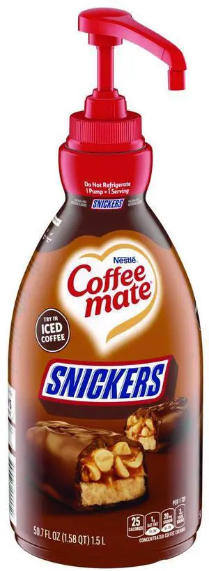 Coffee mate Snickers Flavored Liquid Creamer Pump Bottle - Snicker Flavor - 50.72 fl oz (1.50 L)Bottle - 1 Each