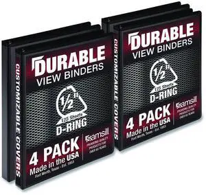 Samsill Durable 0.5" View D Ring Binder Black, Set of 4, MP46410